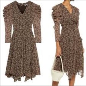 WALTER BAKER Abby Floral Chiffon Midi Dress Cottagecore Long Sleeve Brown Pink 8